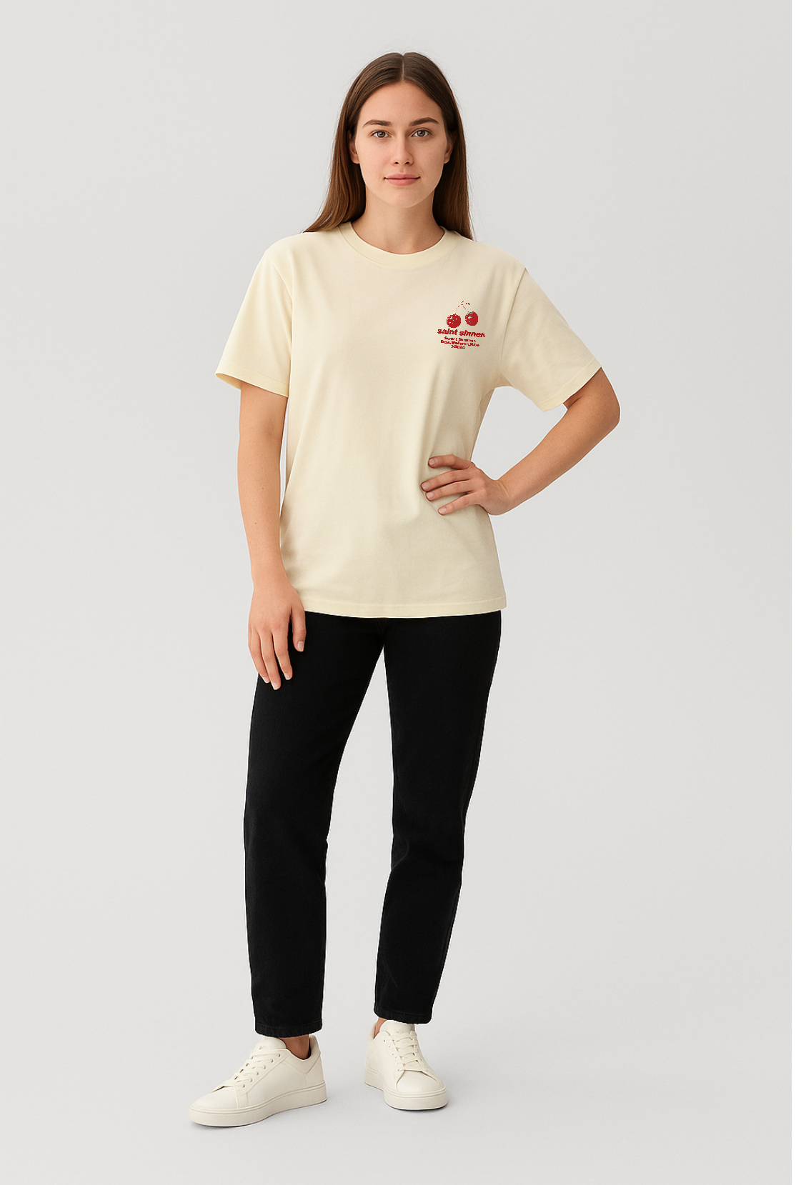 Cherry Summer Oversized Tee - Ecru