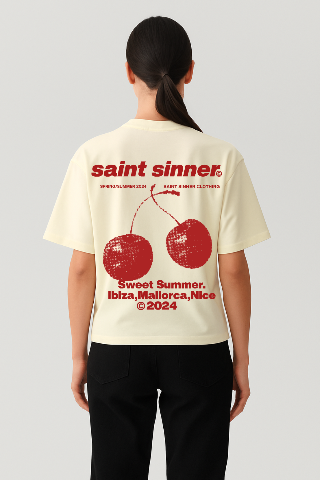 Cherry Summer Oversized Tee - Ecru