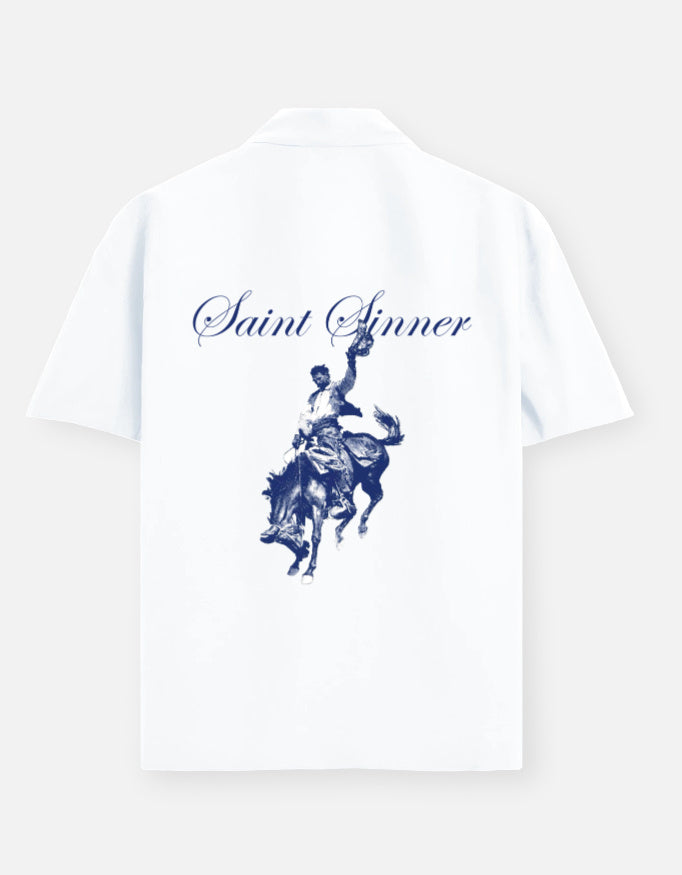 Men's Horse Rider Oversized Shirt - White Pure Cotton India