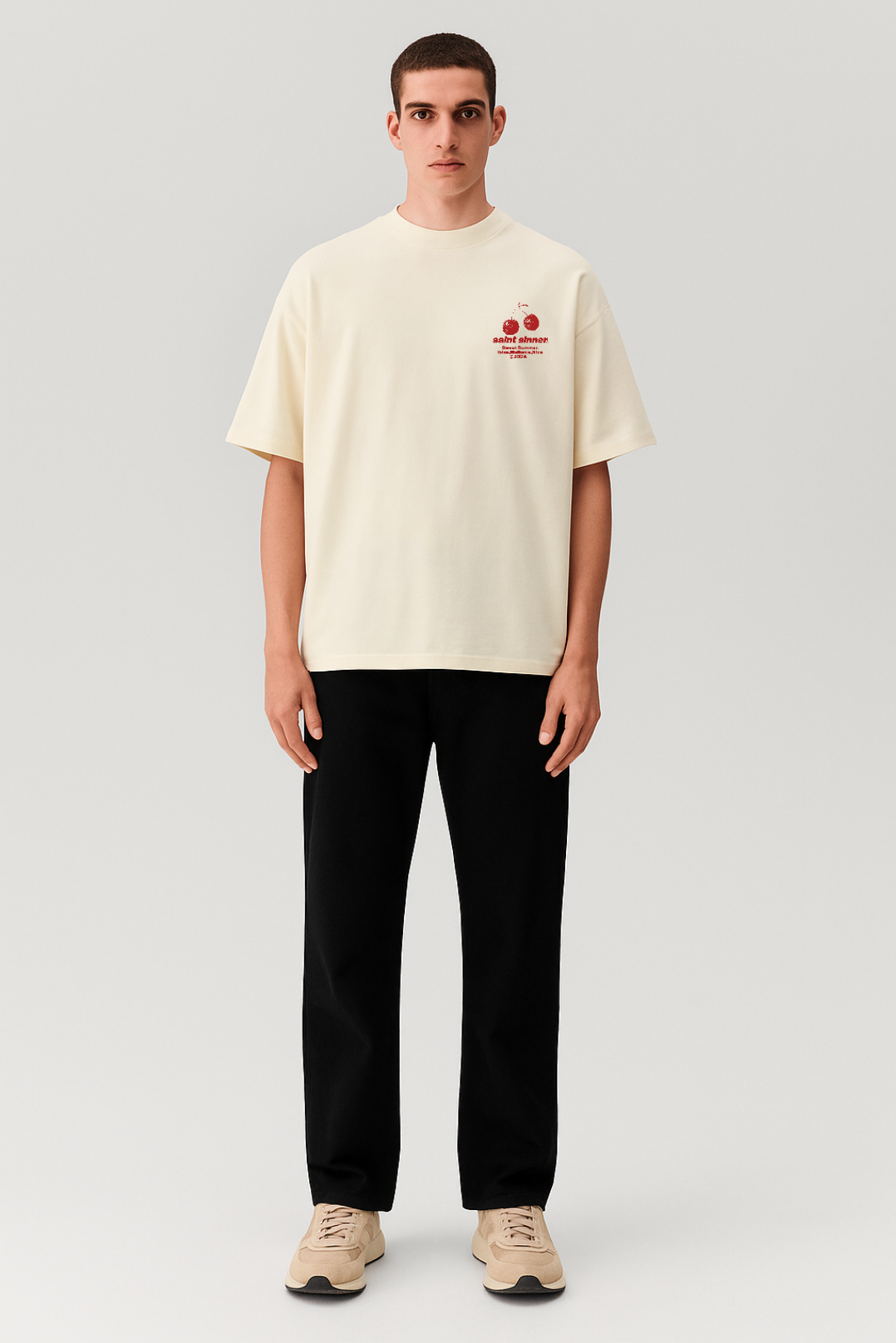 Cherry Summer Oversized Tee - Ecru