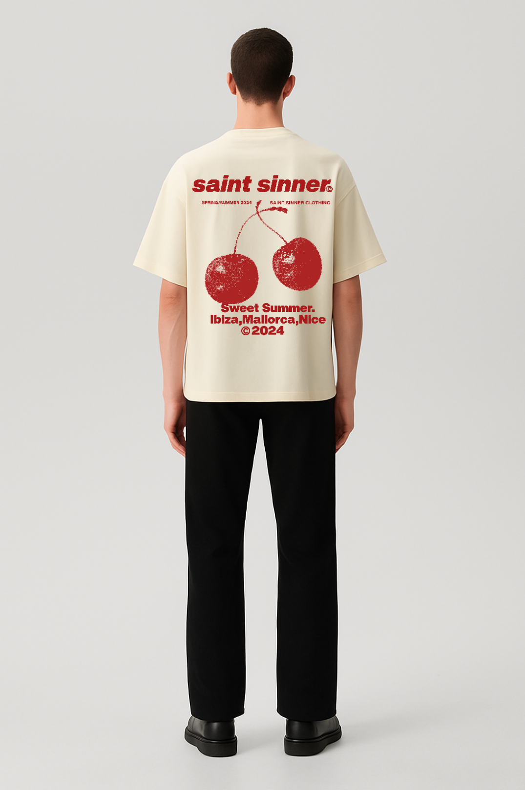 Cherry Summer Oversized Tee - Ecru