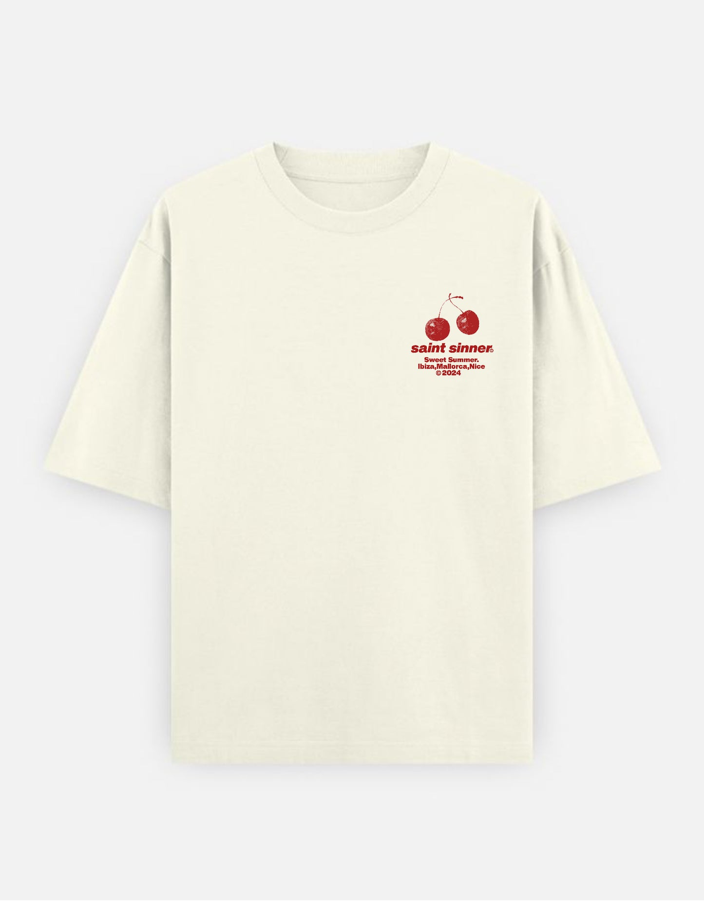 Cherry Summer Oversized Tee - Ecru