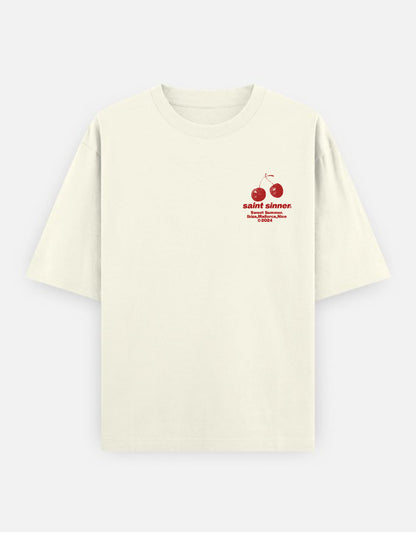 Cherry Summer Oversized Tee - Ecru